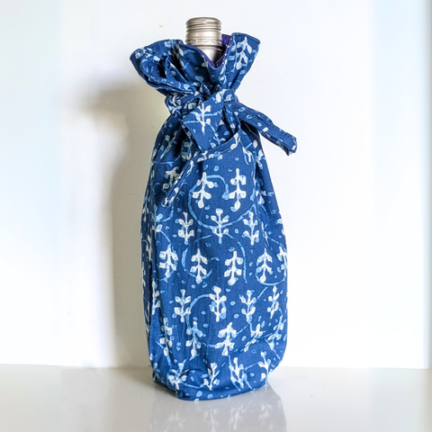 Reusable Kalamkari Cotton Bottle Gift Bags, Ethically Handmade in India