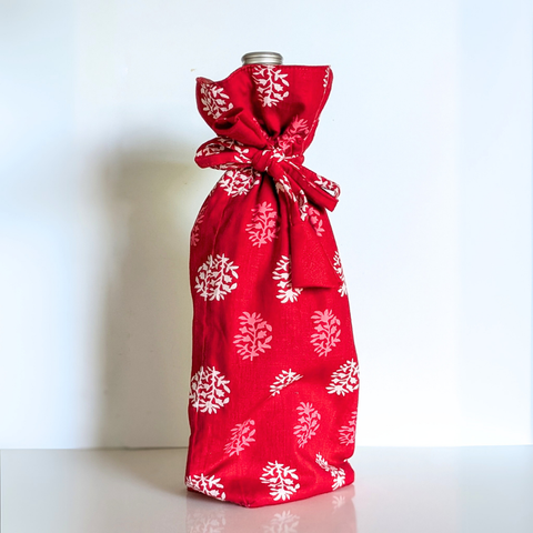 Reusable Kalamkari Cotton Bottle Gift Bags, Ethically Handmade in India