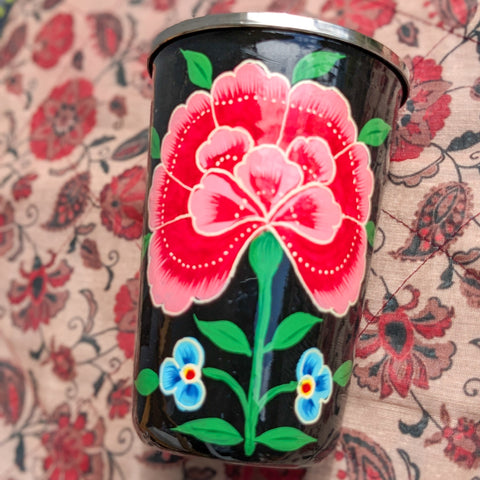 Hand-Painted Stainless Steel Tumblers, Food Safe, Kashmiri Hand Painted 400ml Drinking Cups