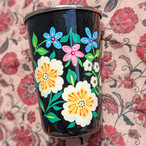 Hand-Painted Stainless Steel Tumblers, Food Safe Kashmiri Hand Painted 400ml Drinking Cups
