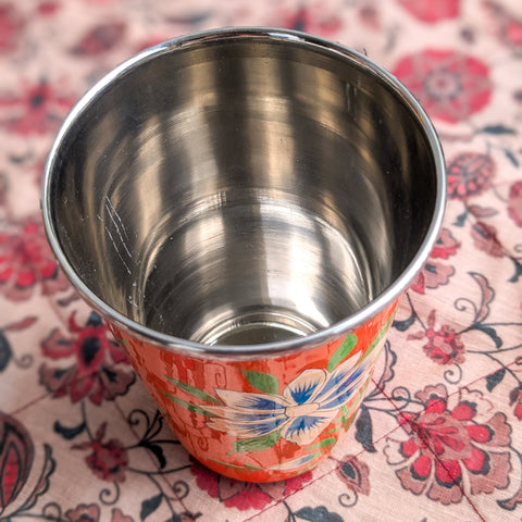 Hand-Painted Stainless Steel Tumblers, Food Safe, Kashmiri Hand Painted 400ml Drinking Cups