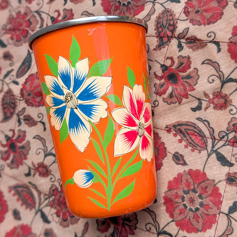 Hand-Painted Stainless Steel Tumblers, Food Safe, Kashmiri Hand Painted 400ml Drinking Cups