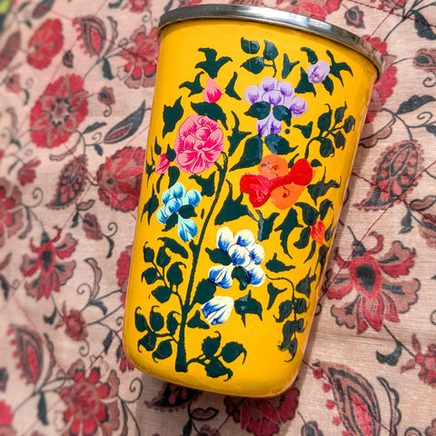 Hand-Painted Stainless Steel Tumblers, Food Safe Kashmiri Hand Painted 400ml Drinking Cups