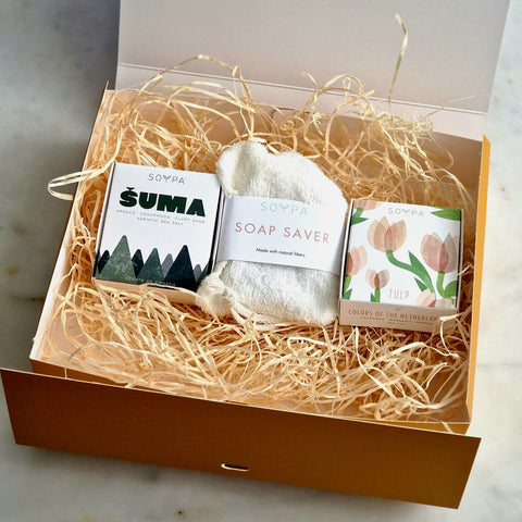 Gift Box - Šuma &amp; Tulp soap with bamboo soap saver