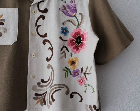 Flower Ivy - Cropped Camp Shirt