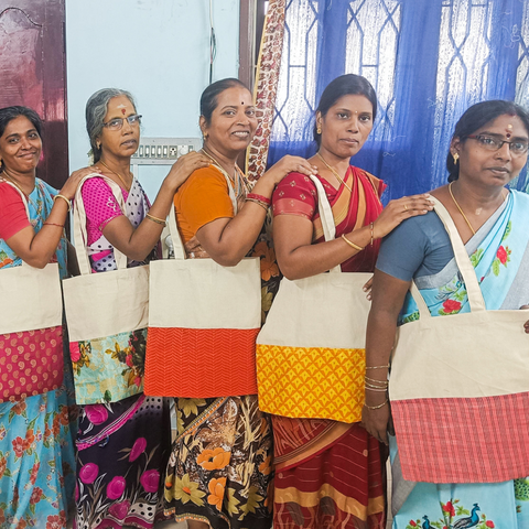 Half sari, half cotton tote bag, ethically handmade in India 