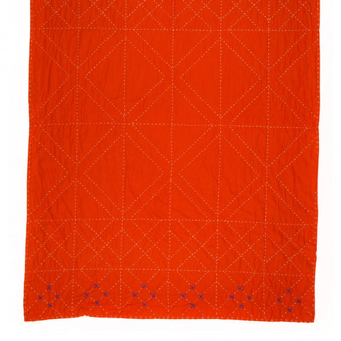 Embroidered, 100% cotton kantha baby blanket in red and orange geometric design by Khushi Kantha