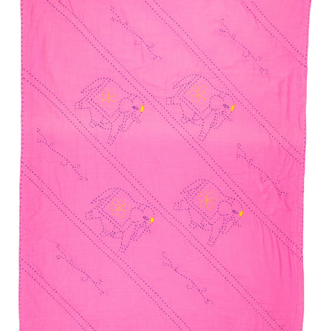 Pink fabric with elephant patterns on a white background