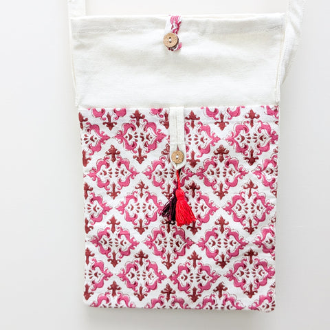 canvas cotton block print sling bag 