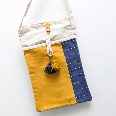 canvas cotton block print sling bag 