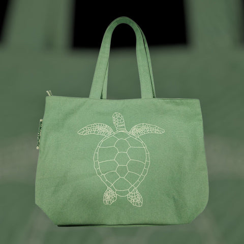 Duurzame shopper Trendy Turtle sfeerfoto met achtergrondkleur in dezelfde stijl als de kleur van de tas