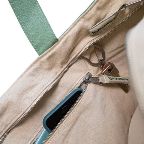 Duurzame shopper met rits Trendy Turtle biologisch katoen detailfoto binnenvak met rits