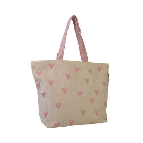 Duurzame tas met rits gerecycled katoen Pink Hearts