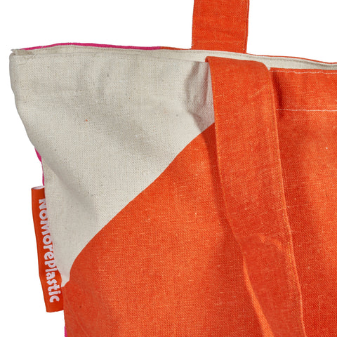 Duurzame shopper NoMorePlastic Magenta Orange Detail