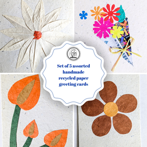 Handmade Recycled Paper Greeting Cards – Pack of 5