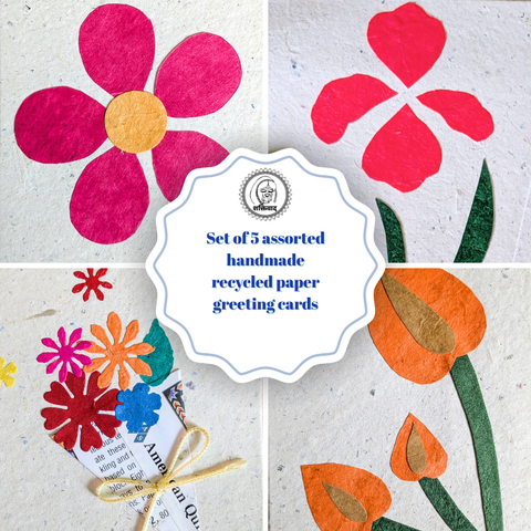 Handmade Recycled Paper Greeting Cards – Pack of 5
