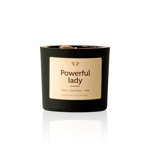 Handgemaakte geurkaars met edelstenen powerful lady.