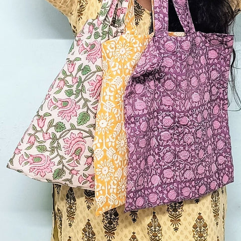 Block Printed Cotton Tote Bag: Ethically Handmade in India