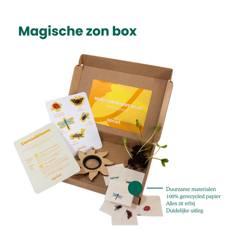 natuurbox zomer magie, leuk met kind, buitenspelen, 1op1 tijd met kind, natuurbingo, creatief cadeau kind, duurzaam cadeau kind, natuur cadeau kind