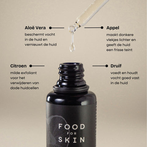 Food for Skin natuurlijke peeling infographic over ingrediënten en werking
