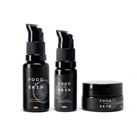 Food for Skin proefset avocado skincare set met cleanser serum en crème
