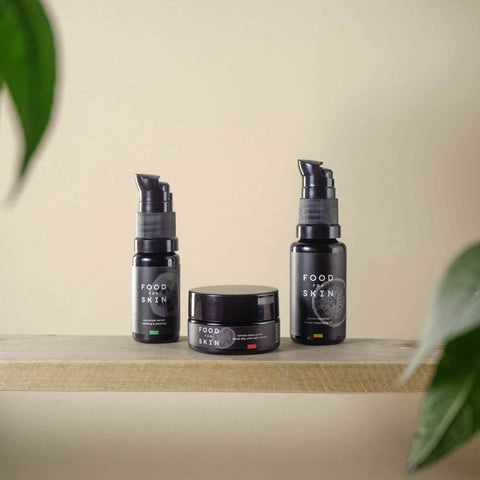 Food for Skin cucumber skincare routine met carrot cleanser en cucumber serum en tomato base cream
