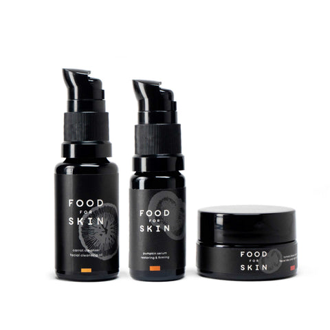 Food for Skin proefset pumpkin skincare set met cleanser serum en crème

