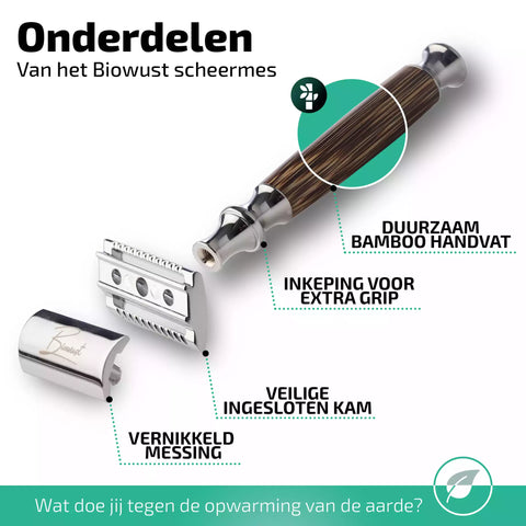 Alle onderdelen van de safety razor.