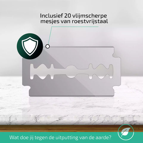 Inclusief 20 vlijmscherpe mesjes van roestvrijstaal.