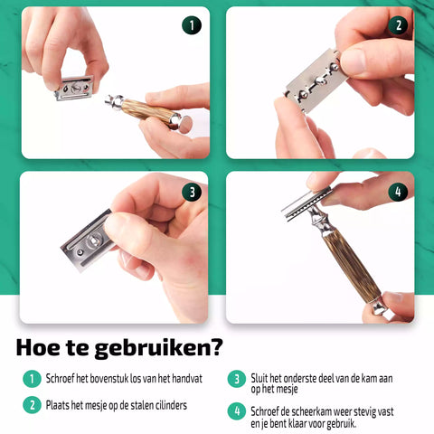 Stappen voor gebruik van het scheermes.