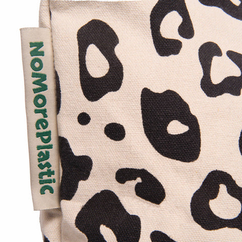 Shopper gerecycled katoen met rits Luipaard Black detailfoto patroon