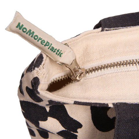 Shopper gerecycled katoen met rits Luipaard Black detailfoto rits