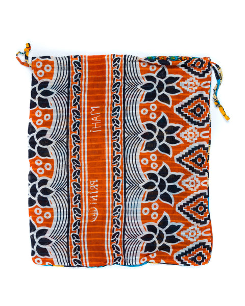 Embroidered, 100% cotton kantha baby blanket in pink and red geometric design by Khushi Kantha