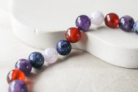 'Julie' Edelsteen Armband met Amethist, Blauwe Jaspis en Agaat