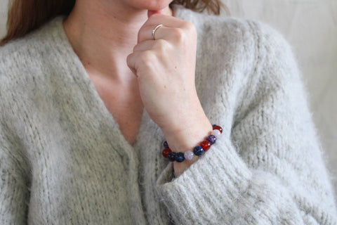 'Julie' Edelsteen Armband met Amethist, Blauwe Jaspis en Agaat