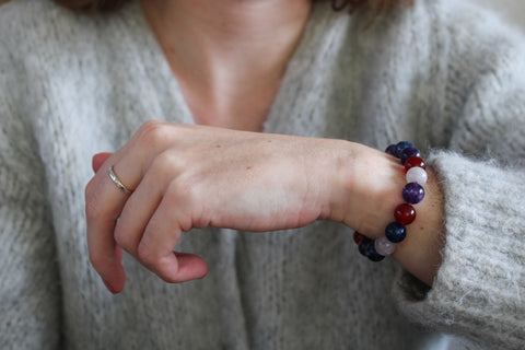 'Julie' Edelsteen Armband met Amethist, Blauwe Jaspis en Agaat