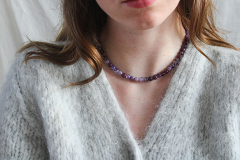 'Mabel' Lepidoliet en Amethist Ketting