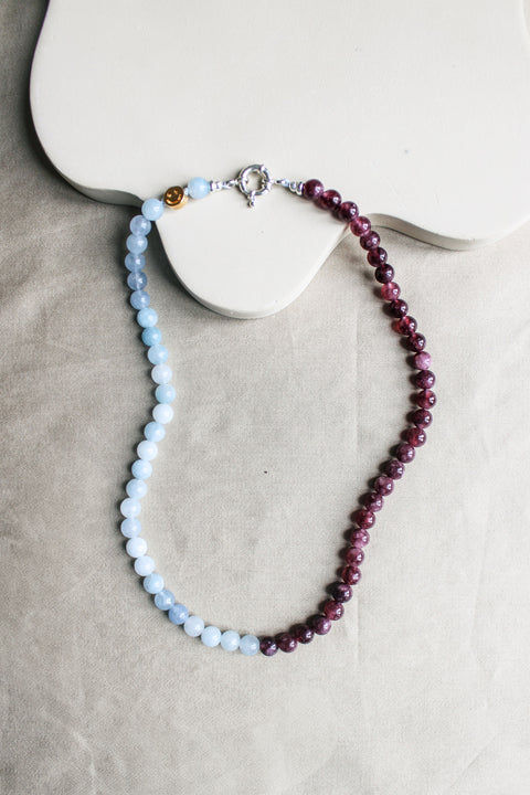 'Mabel' Aquamarijn en Lepidoliet Ketting