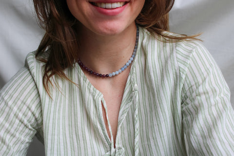 'Mabel' Aquamarijn en Lepidoliet Ketting