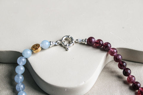 'Mabel' Aquamarijn en Lepidoliet Ketting