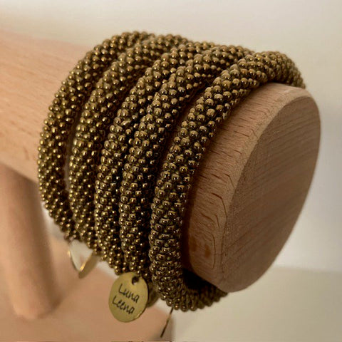Luna-Leena armband rol goud - 14+ - glaskralen - hand gehaakt in Nepal