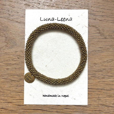 Luna-Leena armband rol goud - 14+ - glaskralen - hand gehaakt in Nepal