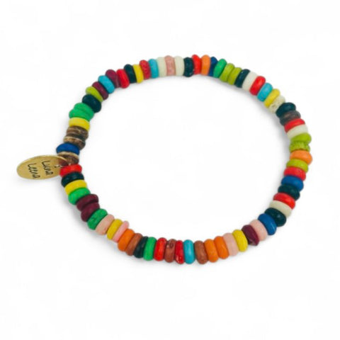 Luna-Leena armband multi - one size stretch - gerecycled kralen van bestaande armbanden uit Nepal - handgemaakt in Nepal
