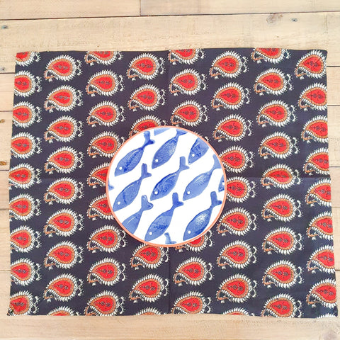 Bagru paisley block - printed placemats set of 2, handmade table mats - Shakti.ism | शक्तिवाद