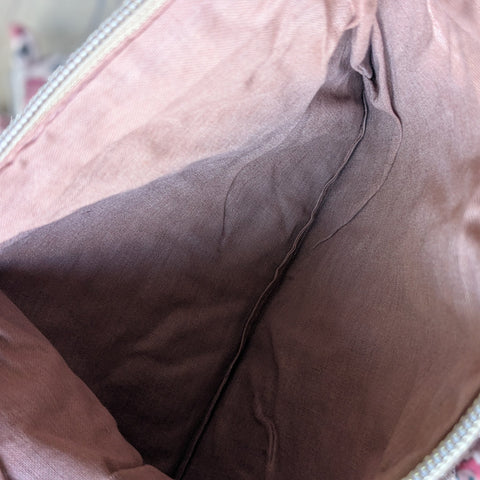 Quilted Sari Pouches: Beige Floral Pattern with Colourful Zipper