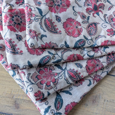 Quilted Sari Pouches: Beige Floral Pattern with Colourful Zipper