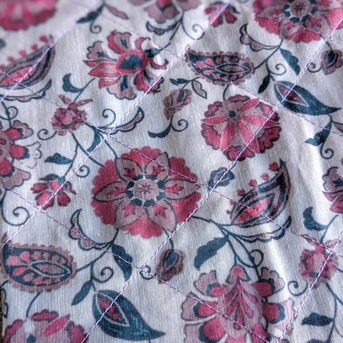 Quilted Sari Pouches: Beige Floral Pattern with Colourful Zipper