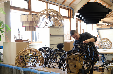 Koepellamp ø75cm hanglamp van hout zwart