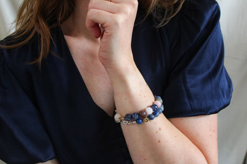 'Julie' Edelsteen Armband met Sodaliet en Rhodoniet