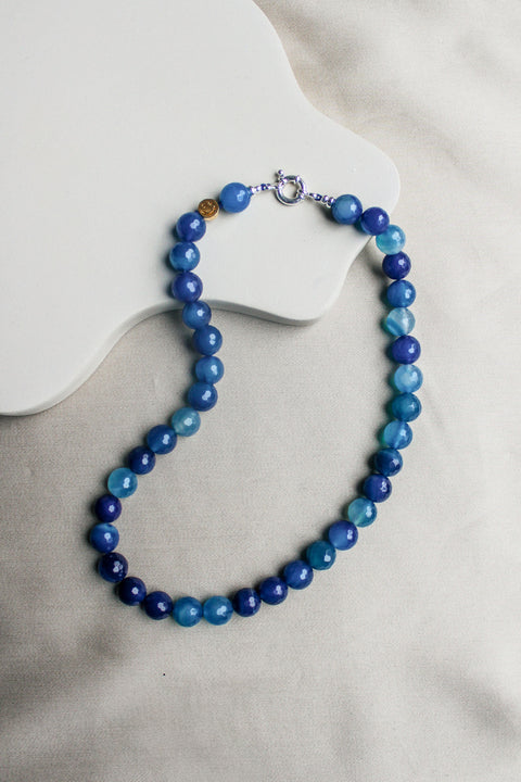 Duurzame blauwe agaat edelsteen ketting, handgemaakte sieraden